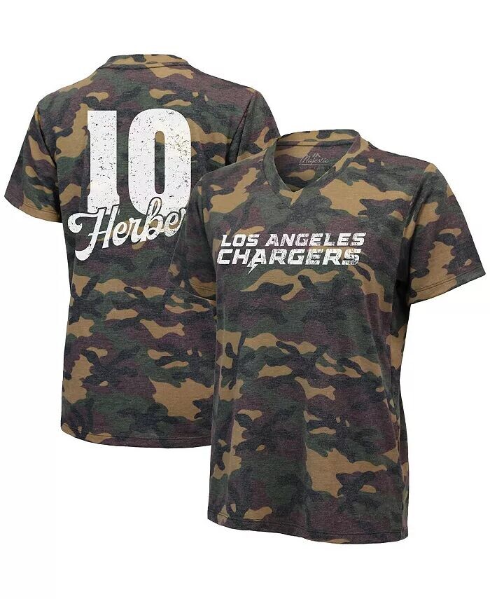 

Женская футболка Justin Herbert Camo Los Angeles Chargers с именем и номером Tri-Blend с v-образным вырезом Industry Rag
