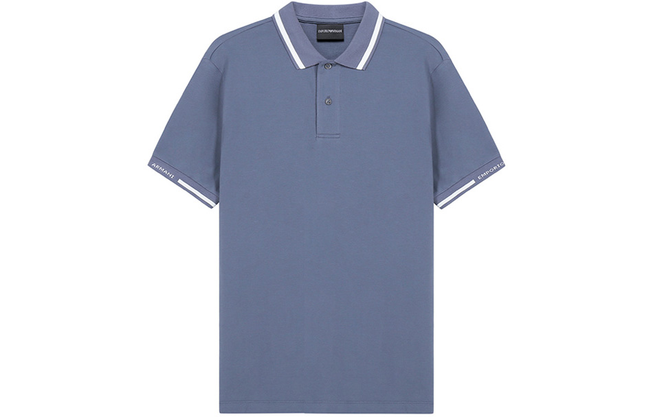 

EMPORIO ARMANI Мужская поло серо-голубого цвета, Синий, EMPORIO ARMANI Мужская поло серо-голубого цвета