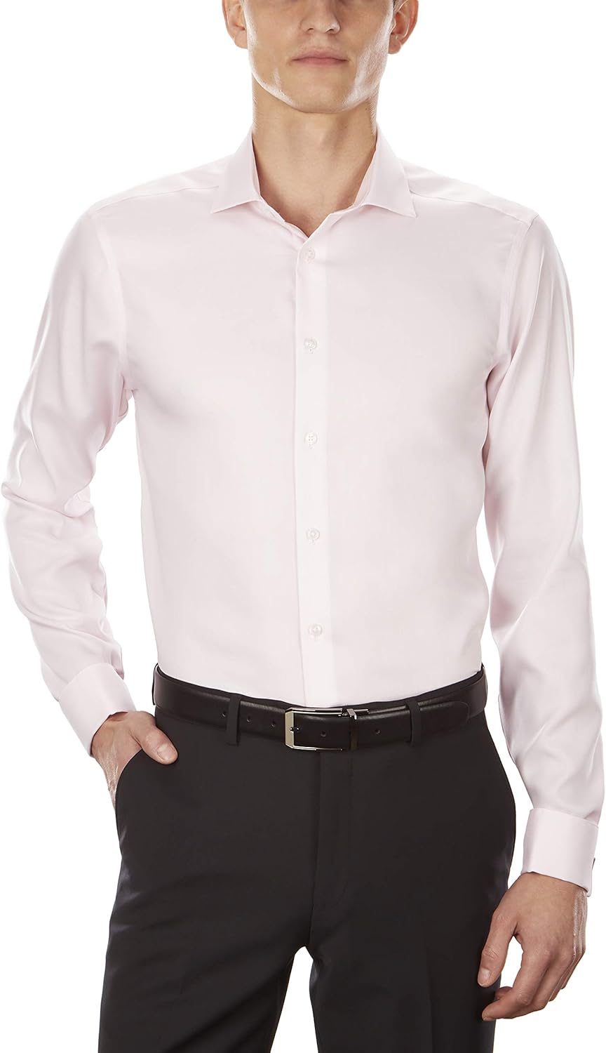 Мужская рубашка Calvin Klein Slim Fit Non Iron Solid French Cuff с манжетами - эксклюзивно на Amazon, Pink — фото 3