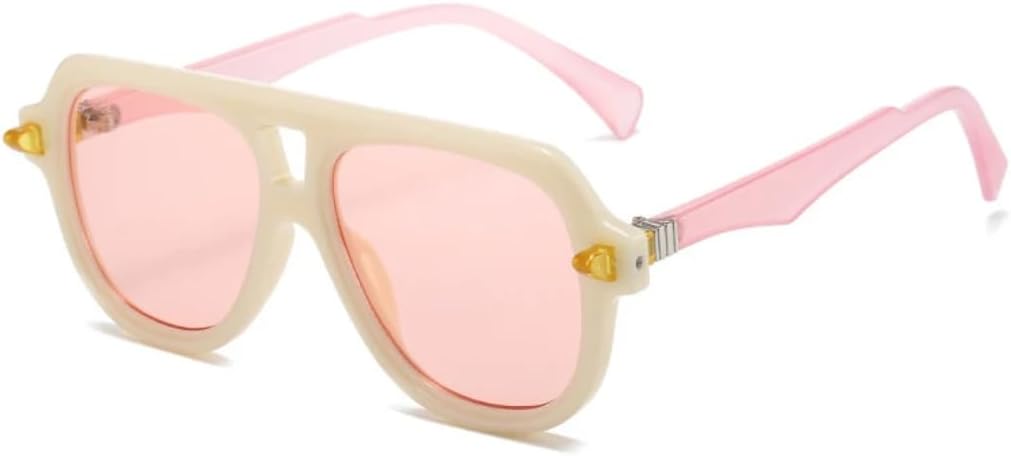 

Солнцезащитные очки для мужчин и женщин - защита UV400 - двойные перемычки, градиентные заклепки, оранжевый цвет, для занятий спортом на открытом воздухе и вождения DSVIGF, Beige Pink Pink