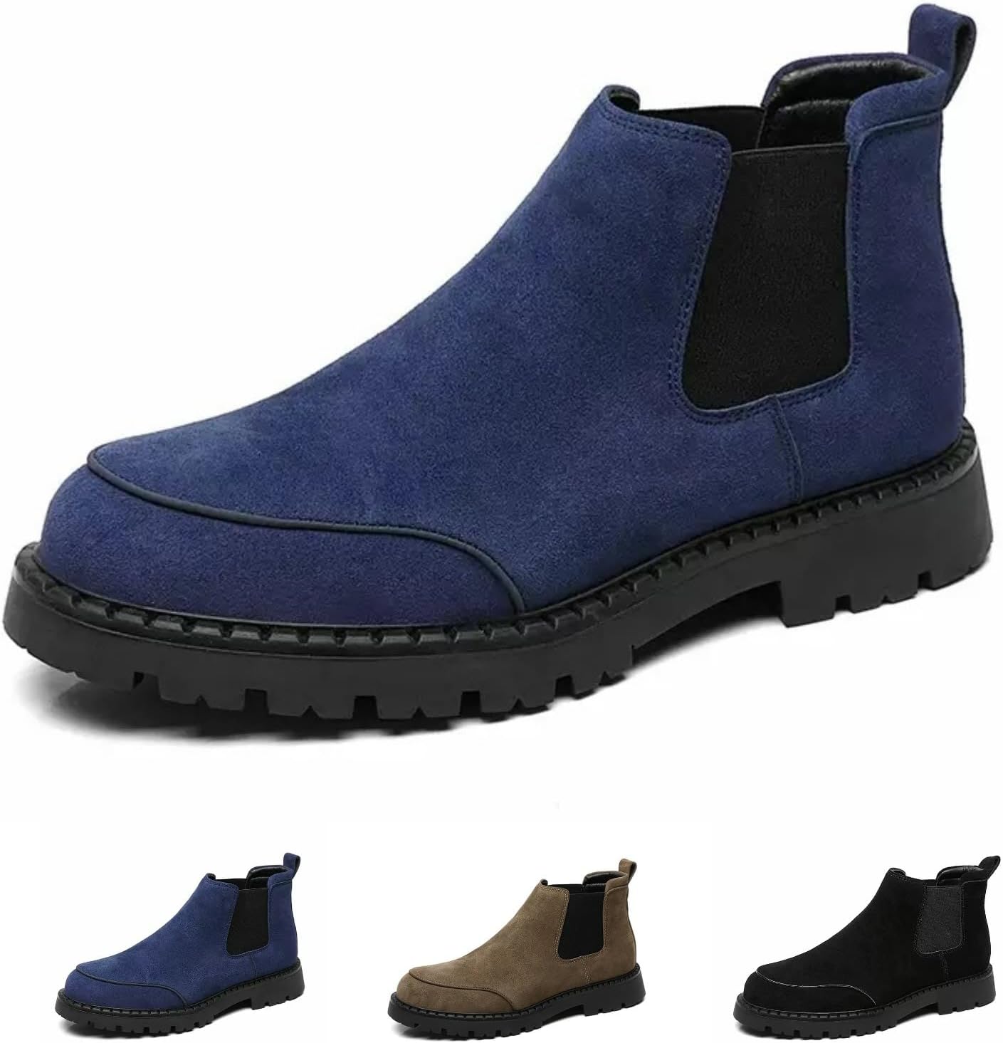 

Мужские кожаные челси-бутсы оксфорды Ретро комфортные ботинки на щиколотку Слипоны Формальная и повседневная деловая обувь Macefil, синий