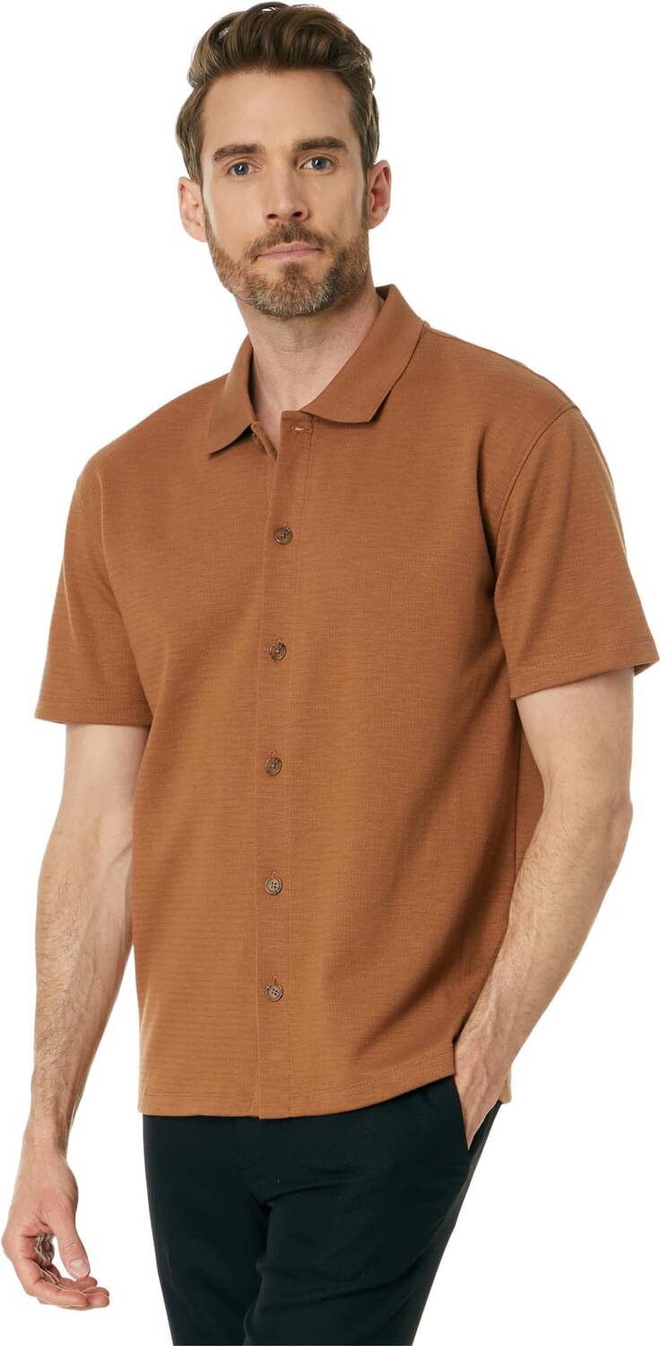 

Рубашка Vince Varigated Jacquard Short Sleeve Button-Down, цвет Warm Cedar
