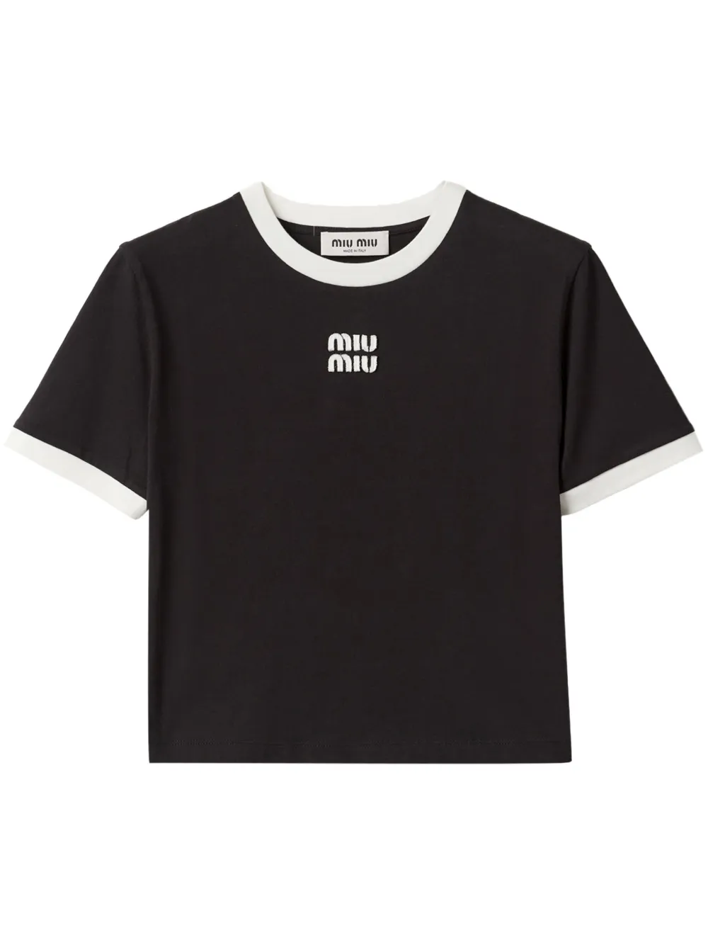 

Укороченная футболка с нашивкой-логотипом MIU MIU, черный