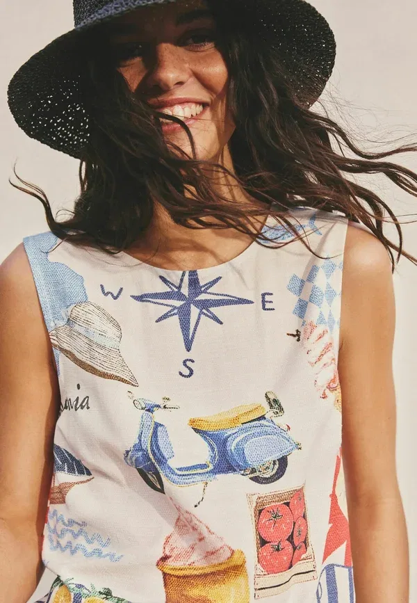 Блуза Regular fit Next, модель shell top, кремово-красный принт карта — фото 3