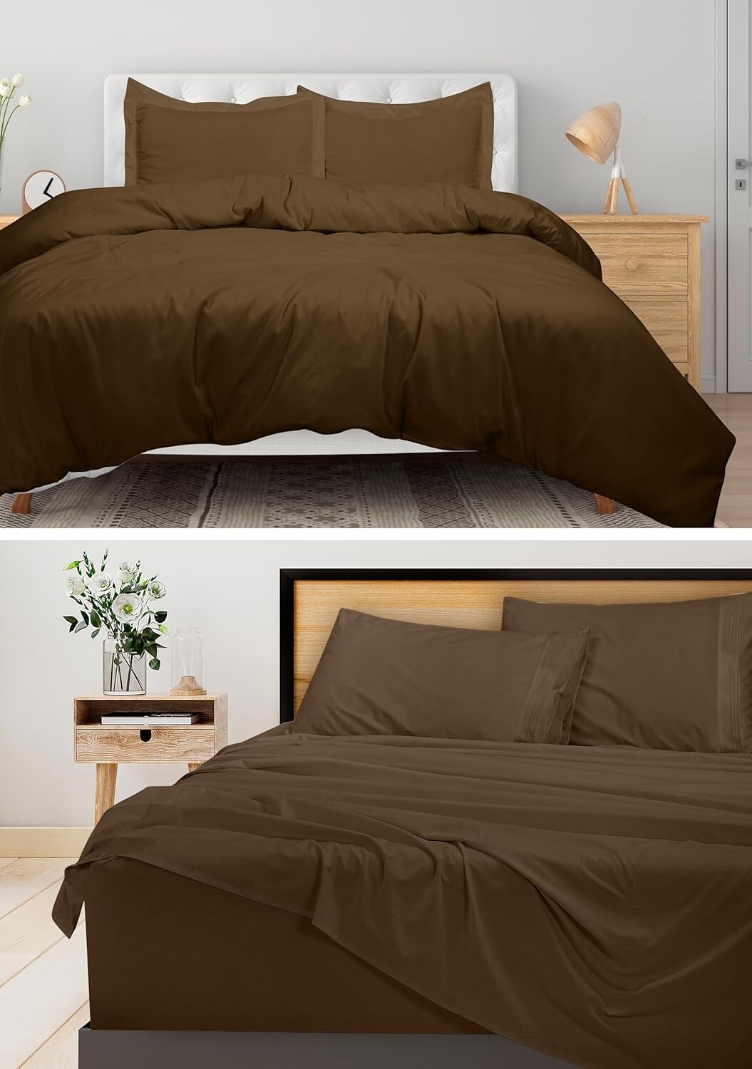

ROYALE LINENS Комплект из 3 двойных простыней с 2 ​​пододеяльниками на молнии, комплект из мягкой микрофибры 1 простыня на подкладке, 1 плоская простыня, 1 наволочка и 1 двойной пододеяльник 68x90 дюймов и 1 наволочка (двойная, шоколадная)