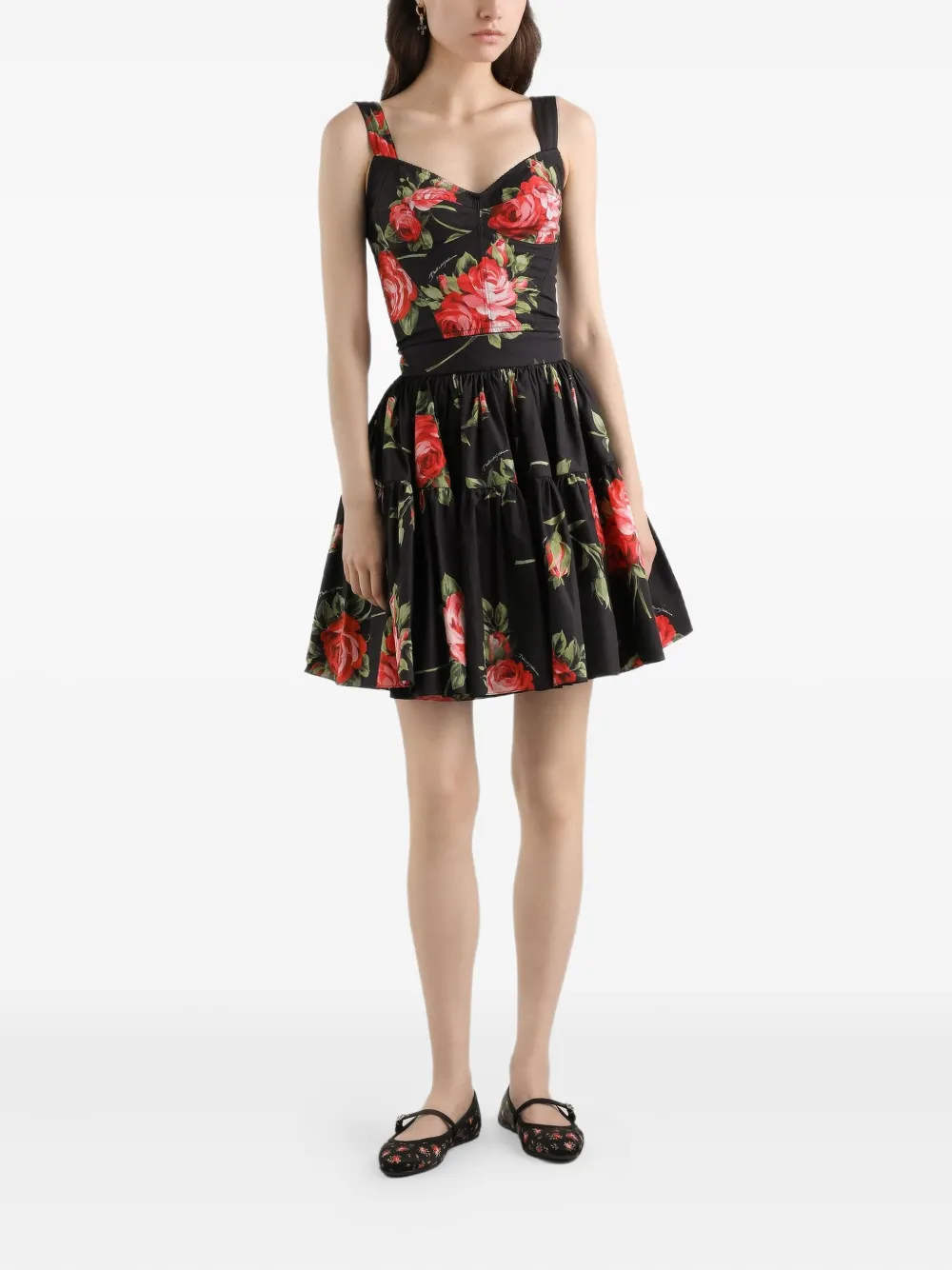 Ярусная мини-юбка с цветочным принтом Dolce & Gabbana, черный — фото 2