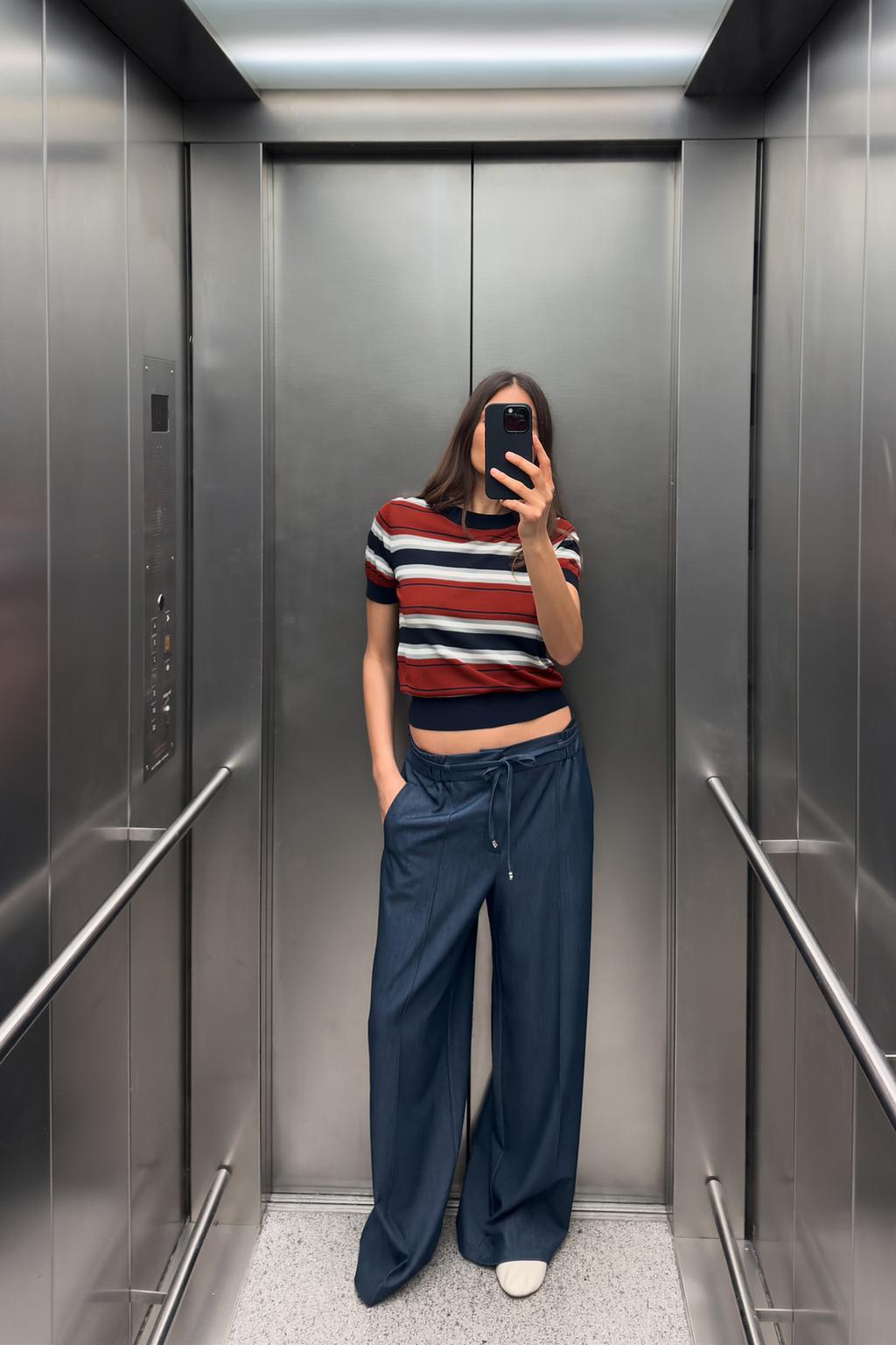

Вязаный топ в полоску ZARA, цвет red/navy
