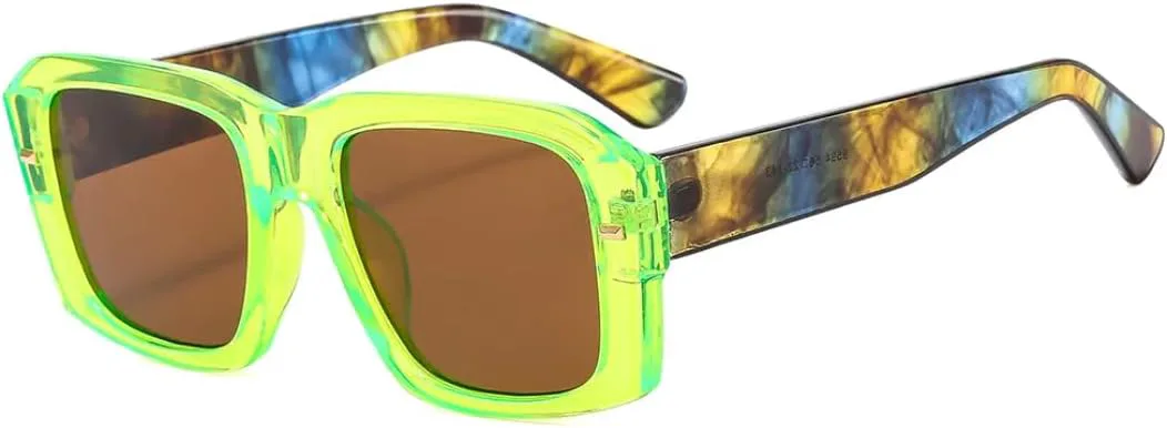 

Разноцветные квадратные солнцезащитные очки для женщин и мужчин, дорожные очки, фиолетовые, ретро, ​​роскошные, с защитой от УФ-излучения UV400 UATXTAU, Green