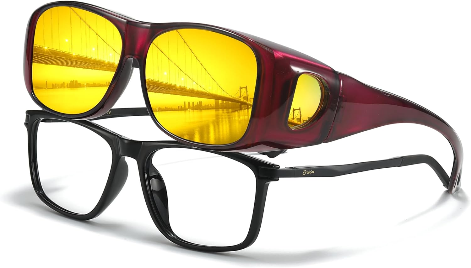 

Поляризованные очки ночного видения LVIOE для женщин и мужчин, надеваемые поверх обычных очков, с обтекаемой формой для защиты от бликов при вождении в ночное время, модель N8143, A05 Purple Frame / Night Vision