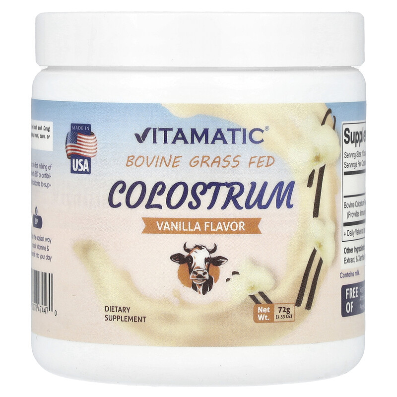 

Vitamatic, Бычье молозиво, откормленное травой, ваниль, 72 г (2,53 унции)