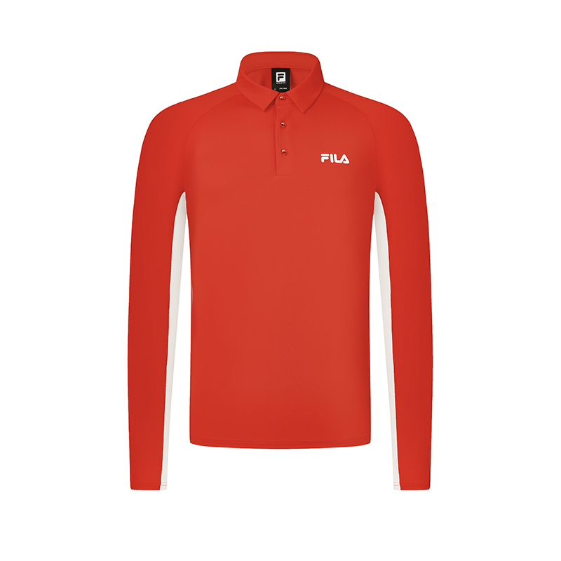

Футболка поло мужская с логотипом FILA в цветах национального флага красная