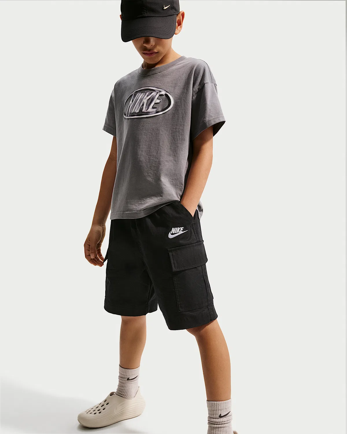 Детские шорты карго Nike Sportswear Club, Black/White — фото 4