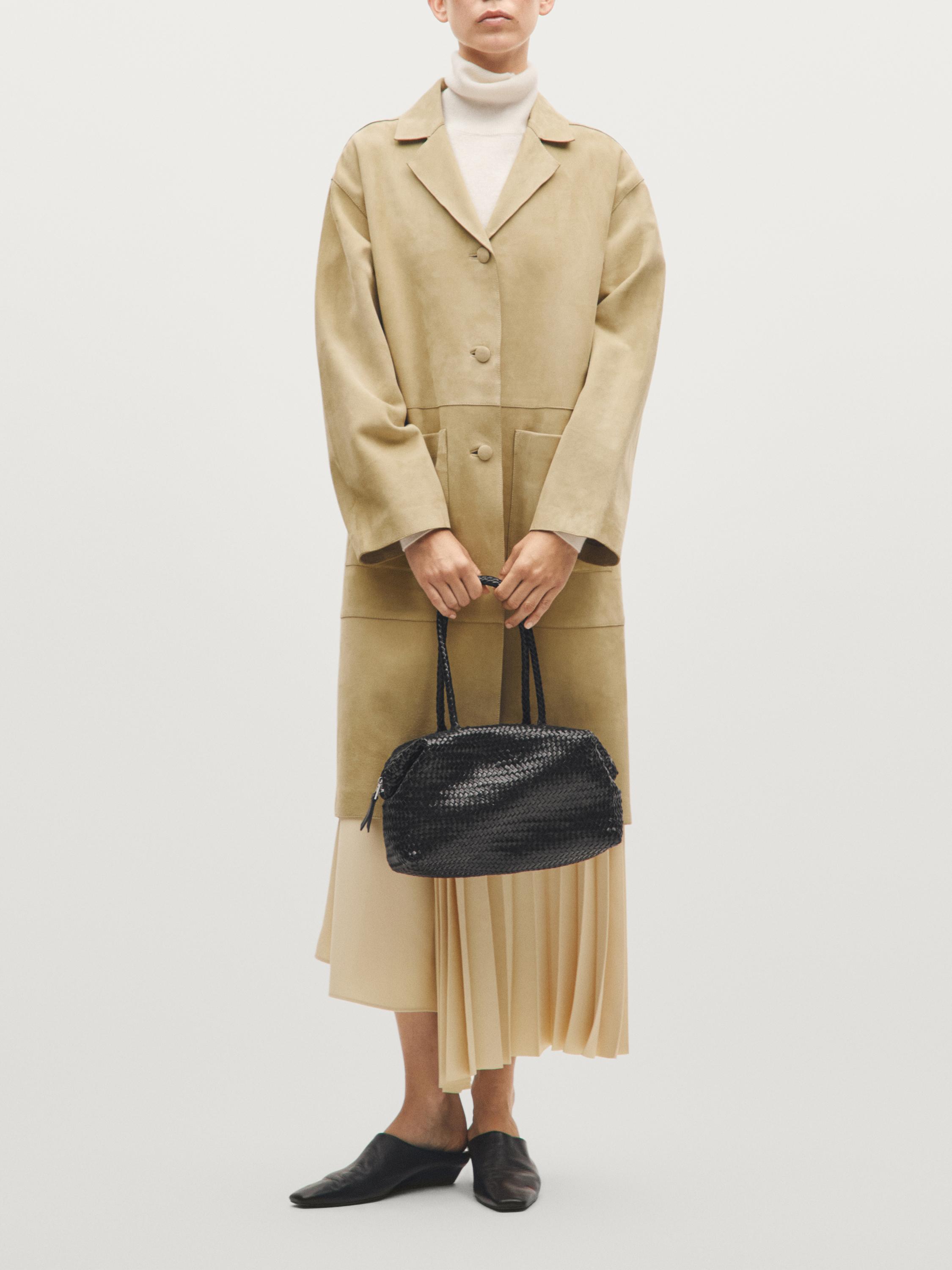 

Плетеная сумка-сэтчел из кожи наппа Massimo Dutti, черный