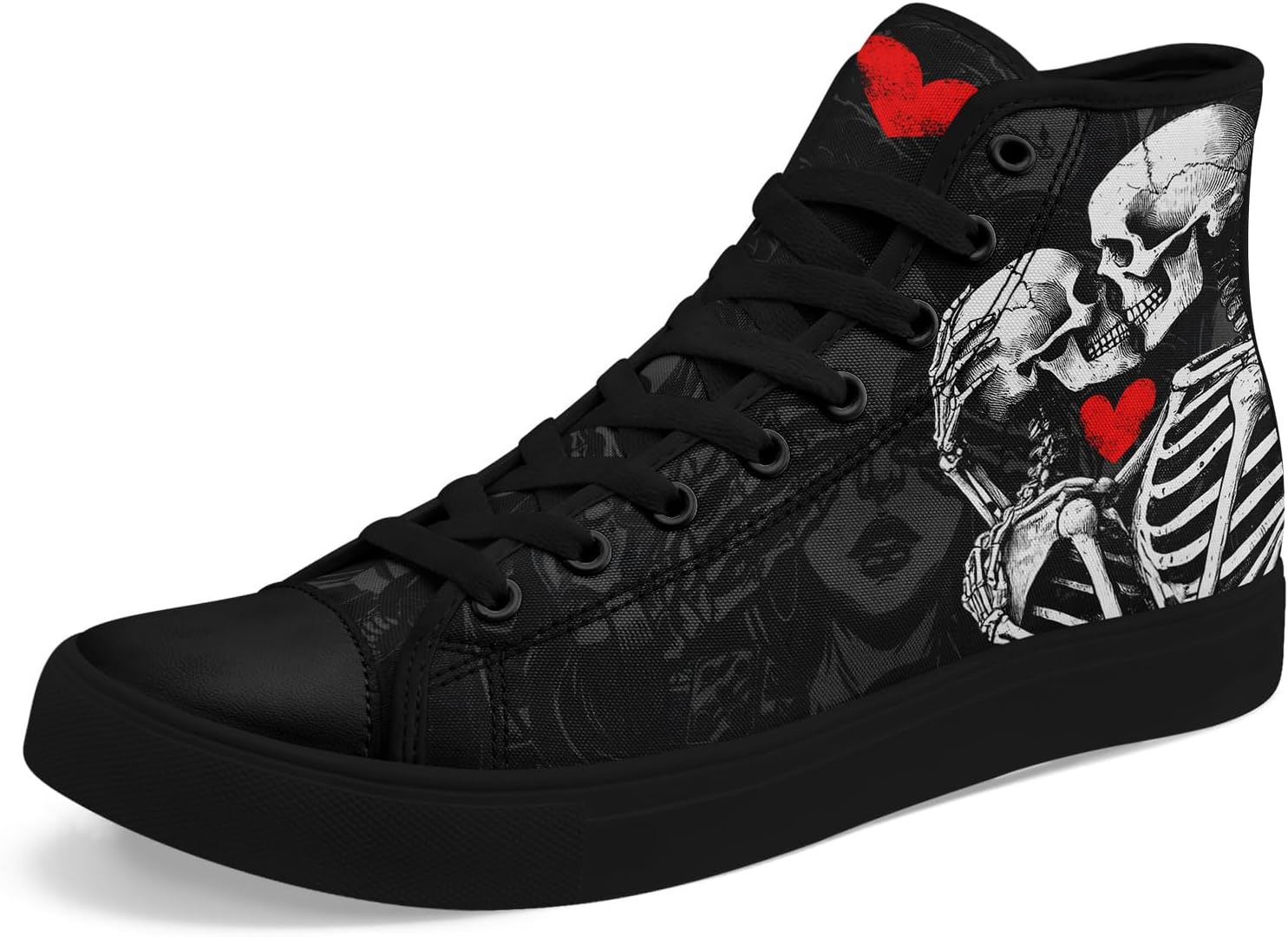 

Высокие кеды из ткани для девочек и мальчиков - стильные шнурованные туфли с принтом сердца, удобная повседневная обувь Awsole, черный/красный