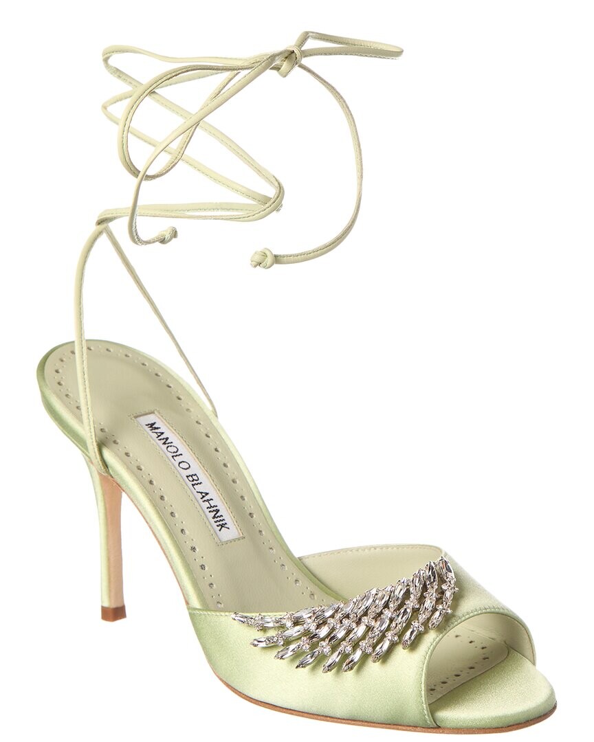 Атласные сандалии Manolo Blahnik Plumena 90, зеленый