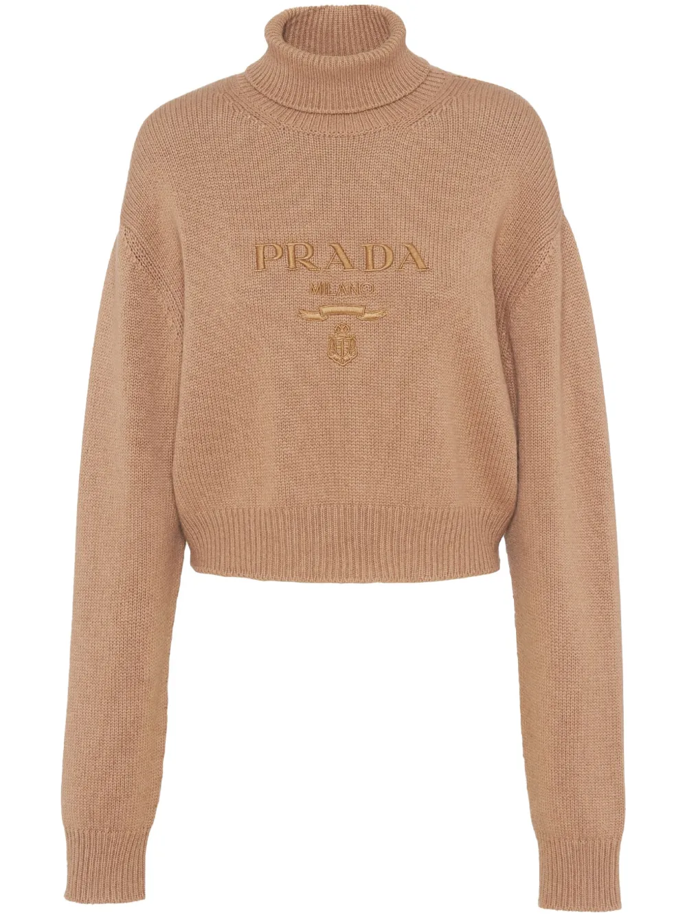 

Кашемировый джемпер с вышитым логотипом Prada, коричневый
