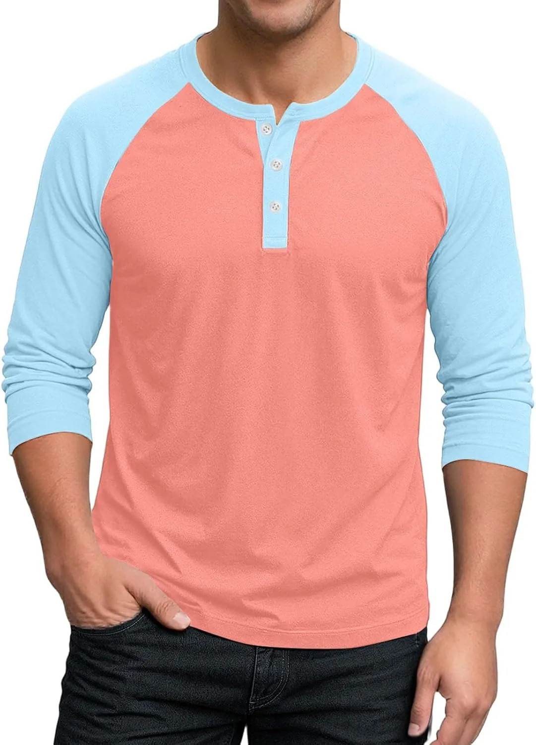 

Футболка Henley Fall 2025 для мужчин с регланными рукавами 3/4 HYYGOCCTV