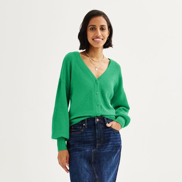 

Кардиган с рукавами-фонариками и пуговицами спереди Sonoma Goods For Life, цвет emerald flare