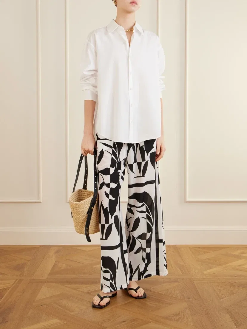 Широкие брюки из набивного шелкового крепового шифона MAX MARA, черный — фото 2