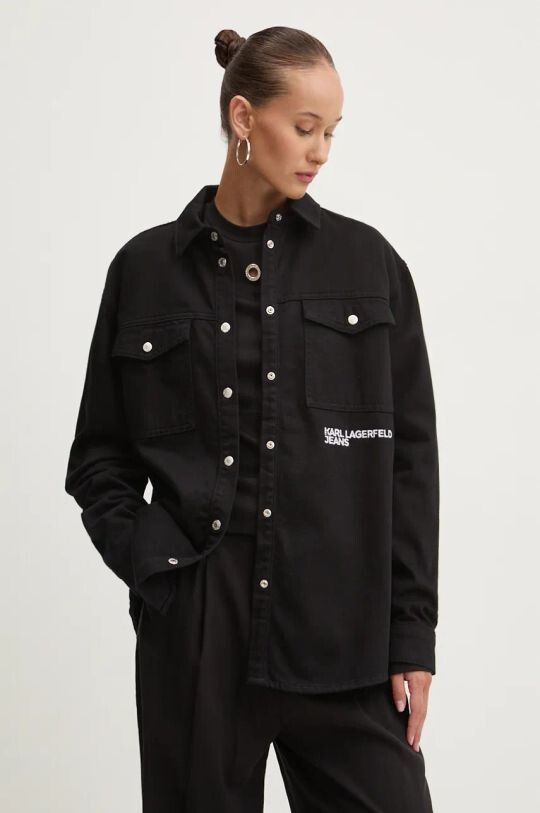 

Хлопковая куртка-рубашка Karl Lagerfeld Jeans, черный