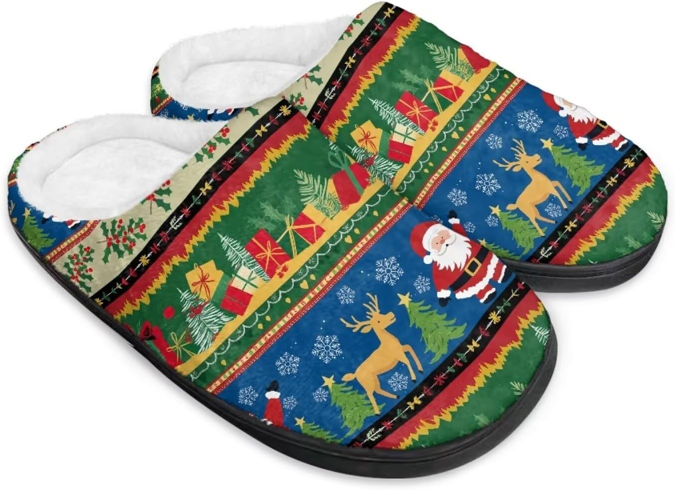 

Домашние тапочки с принтом для женщин и мужчин, зимние теплые плюшевые тапочки с нескользящей подошвой для дома и улицы Noprintge, Christmas