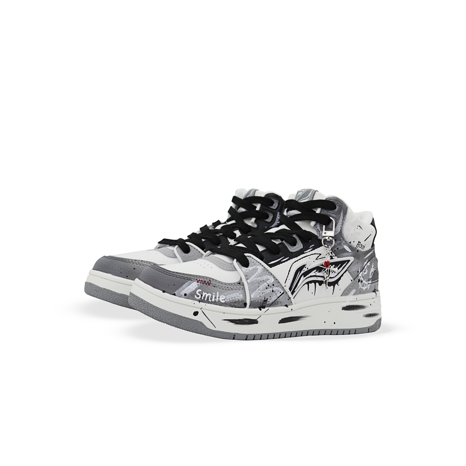 Кроссовки для скейтбординга Tianji HI Slip Resistant Cushioning Abrasion Resistant Mid top мужские LINING, черный белый — фото 4