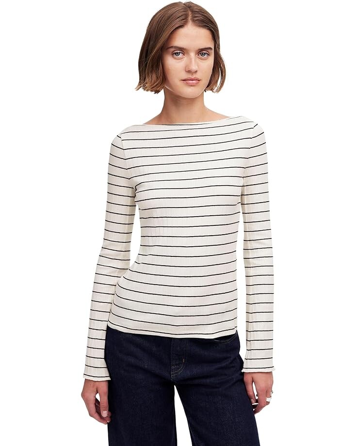 

Лонгслив Madewell Boatneck Cotton Rib Long Sleeve, цвет Winter White