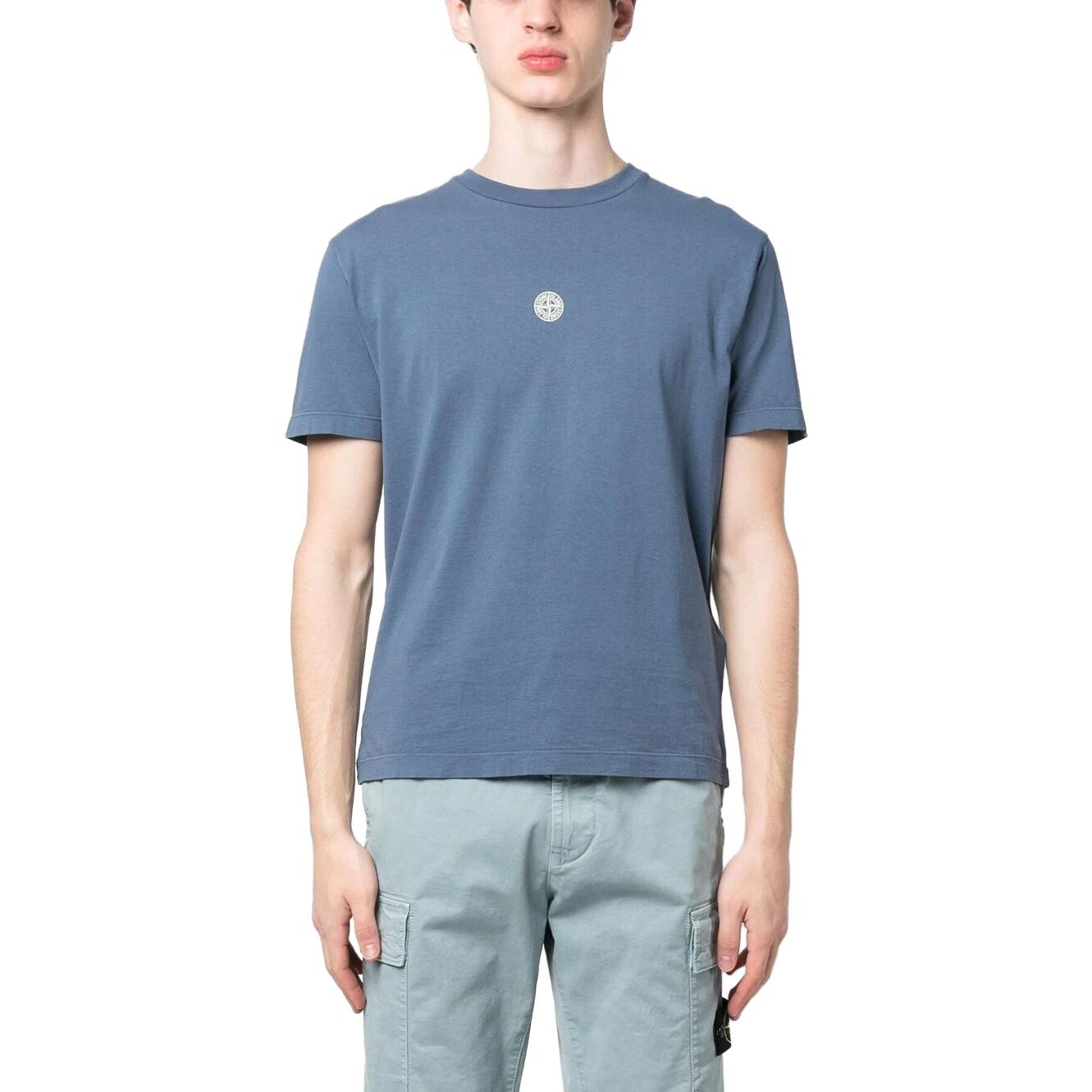 Футболка мужская Stone Island с фирменным принтом на спине, синий — фото 2