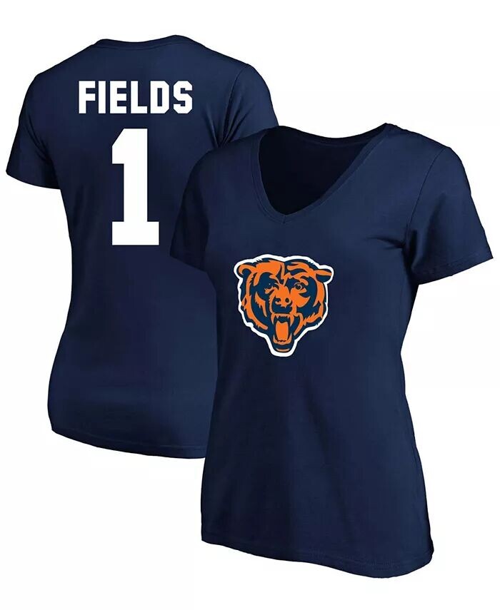 

Женская футболка больших размеров Justin Fields Navy Chicago Bears с именем игрока и номером с v-образным вырезом Fanatics