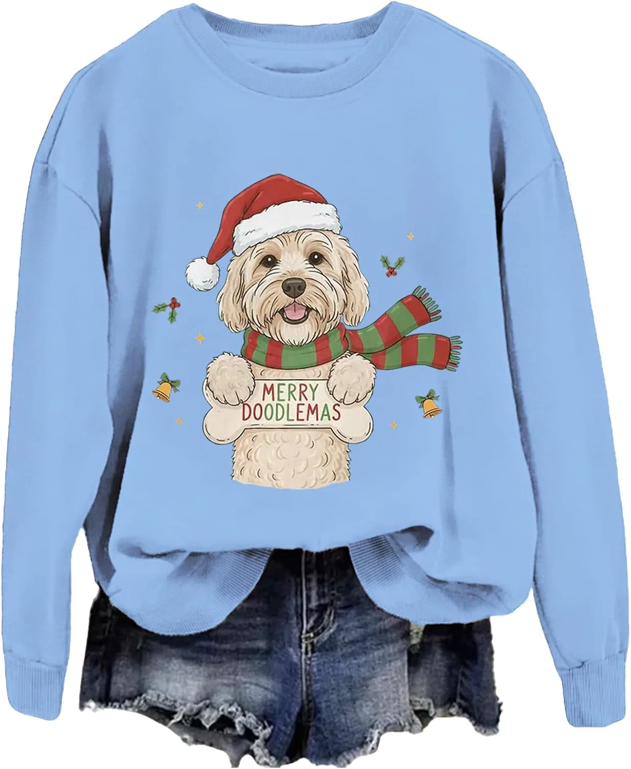 

Свитшот с капюшоном Merry Doodlemas, рождественский пуловер с голдендудлом SIMJEW