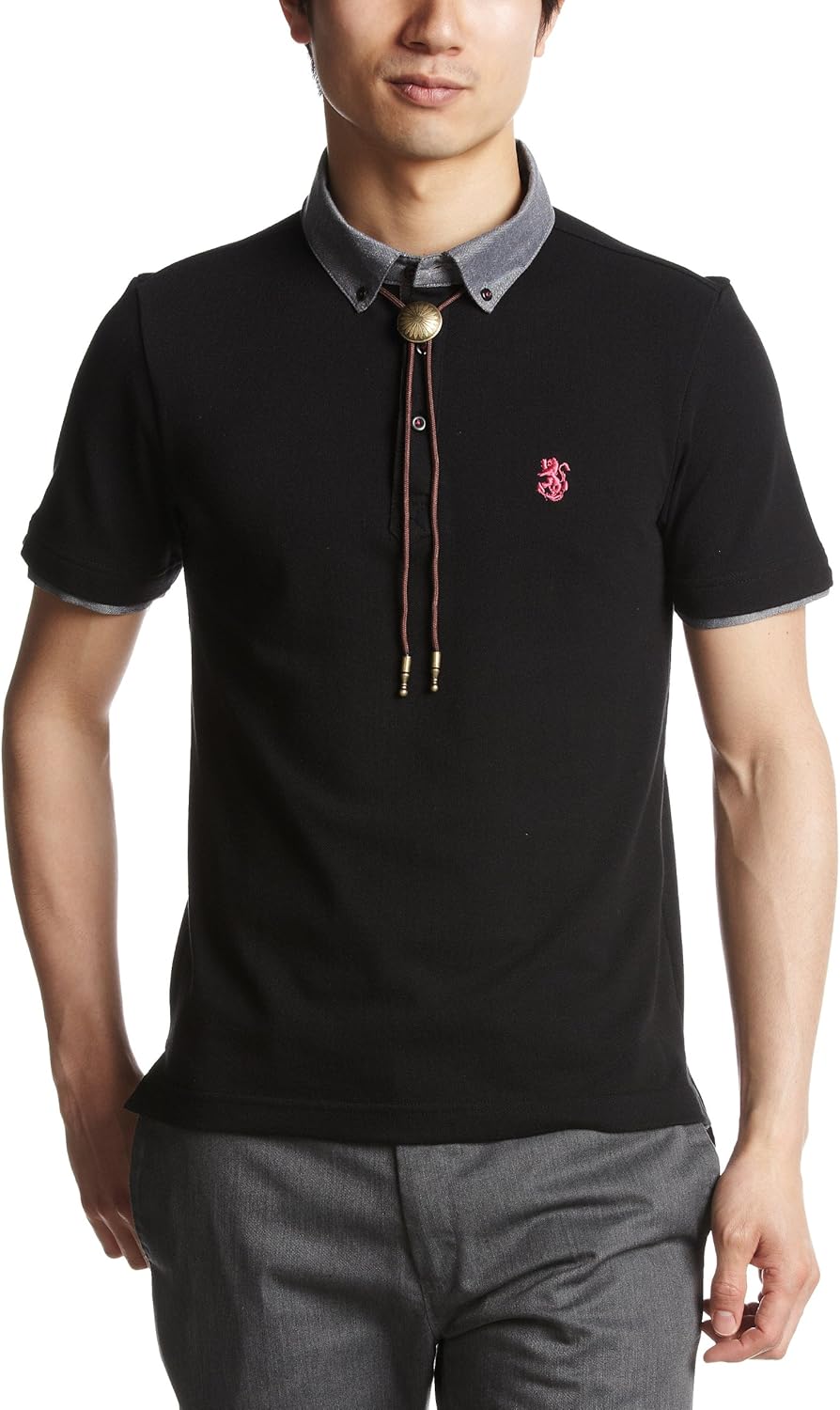 

Розовая рубашка-поло из шамбре с воротником-стойкой и петлей для галстука Pincponc