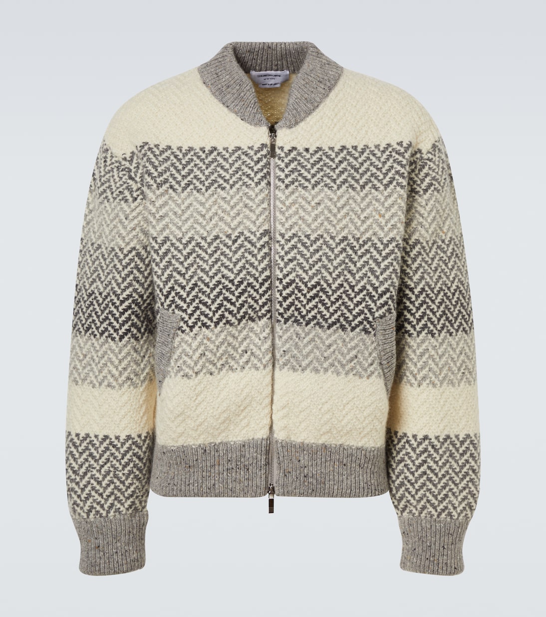 

Кардиган на молнии из шерсти и мохера с шевронным узором Thom Browne, Tonal Grey