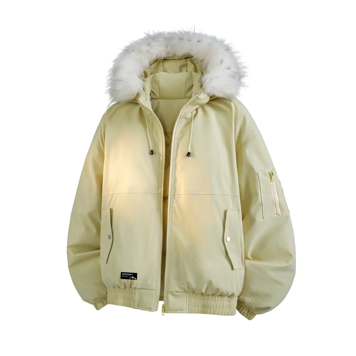 

Пуховик Unisex Hooded Thickened WARRIOR, светло-желтый (detachable fur collar diy badge)