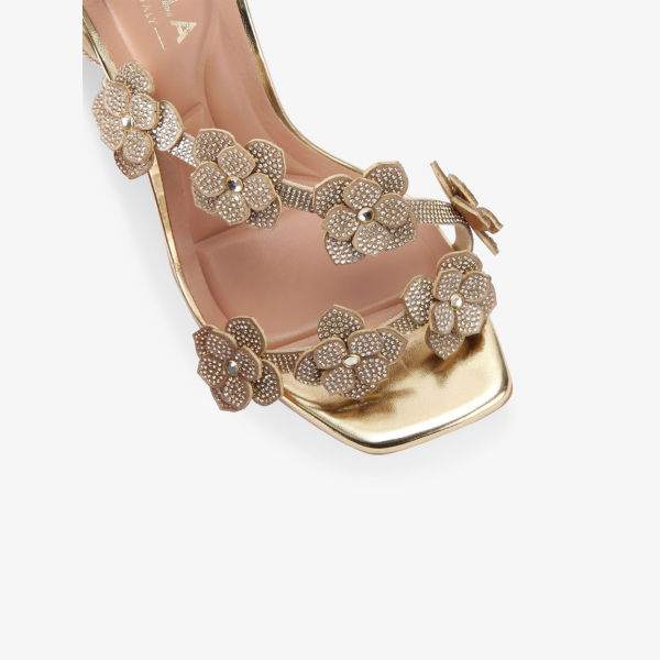 Босоножки на каблуке Carvela Petalo с пайетками и стразами из искусственной кожи металлик, золотой — фото 4