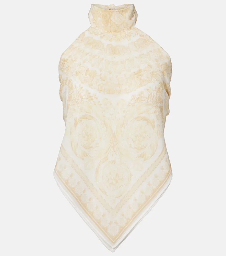 Топ из жоржета с принтом и завязками на шее Versace, золото