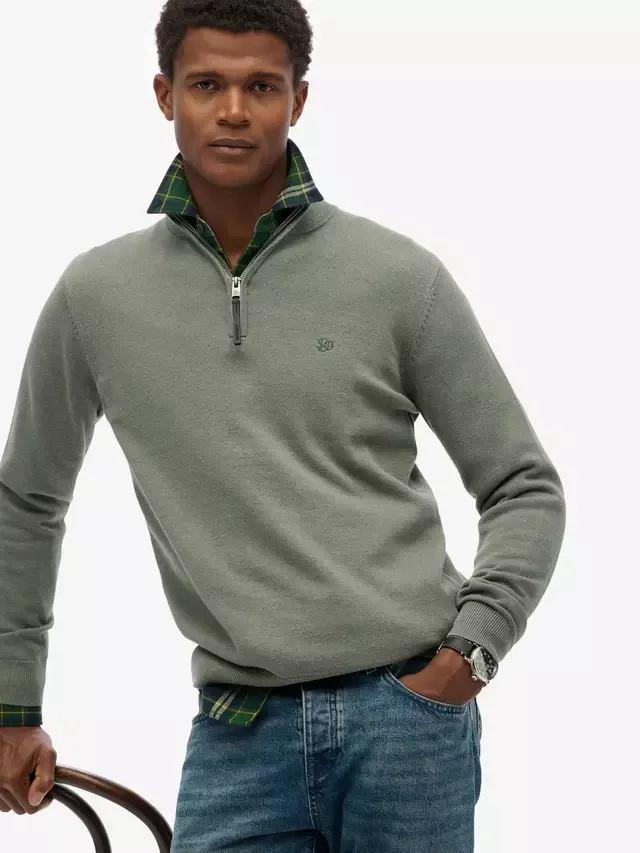 Хлопковый джемпер Essential с половинной молнией, цвет Lily Pad Green Marl Superdry — фото 4