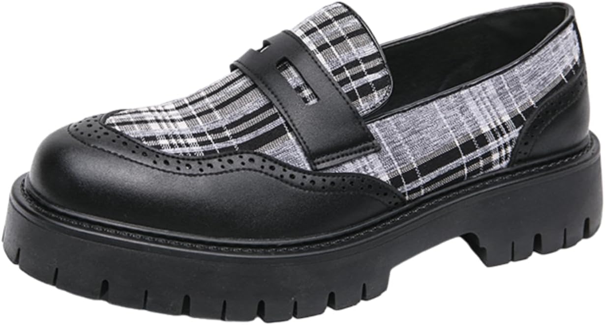 

Мужские лоферы в клетку - стильная повседневная обувь, идеально подходит для прогулок по городу, рабочих дней в офисе и выходных Aokisx, черный