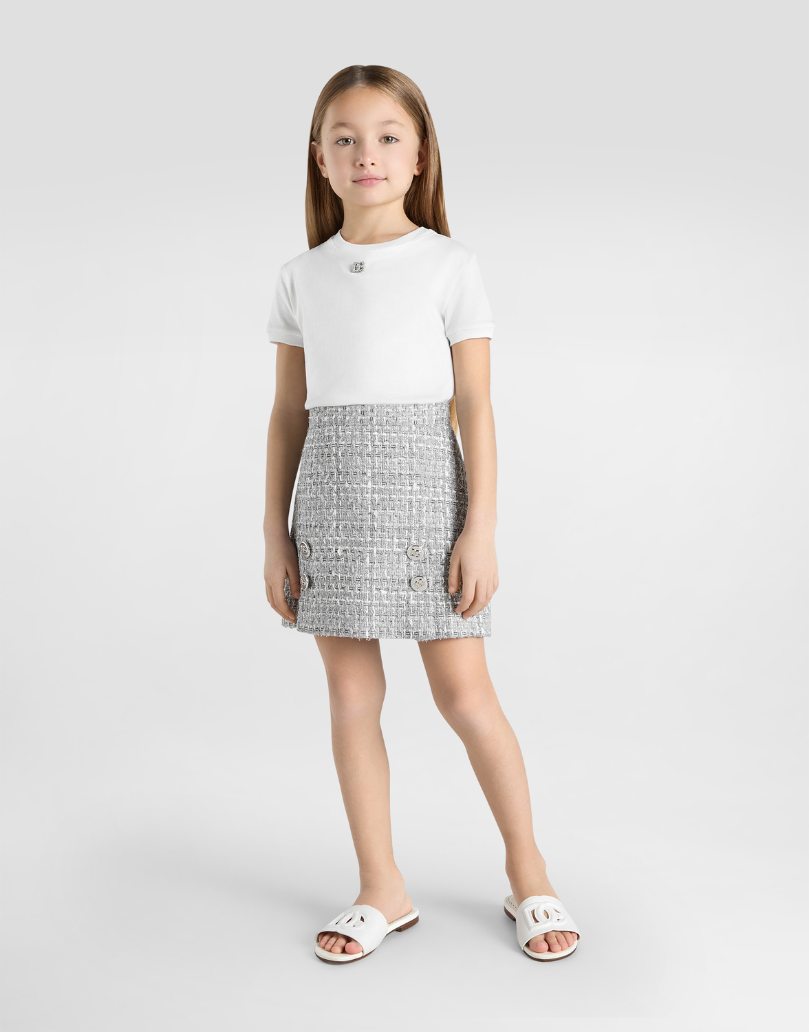 Футболка из джерси с логотипом DG, украшенным стразами Dolce&Gabbana, белый — фото 2