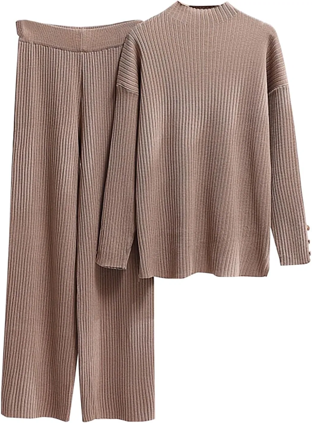 Женский спортивный костюм Ribbed Knit Long Sleeve Pullover Sweaters Wide Leg Pants, A01_khaki