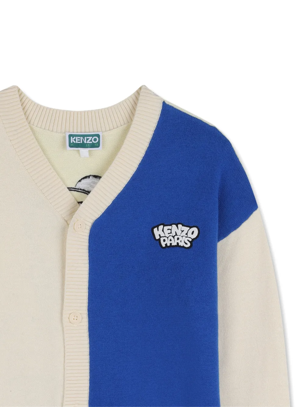 Кардиган в стиле колор-блок Kenzo Kids, бежевый — фото 3