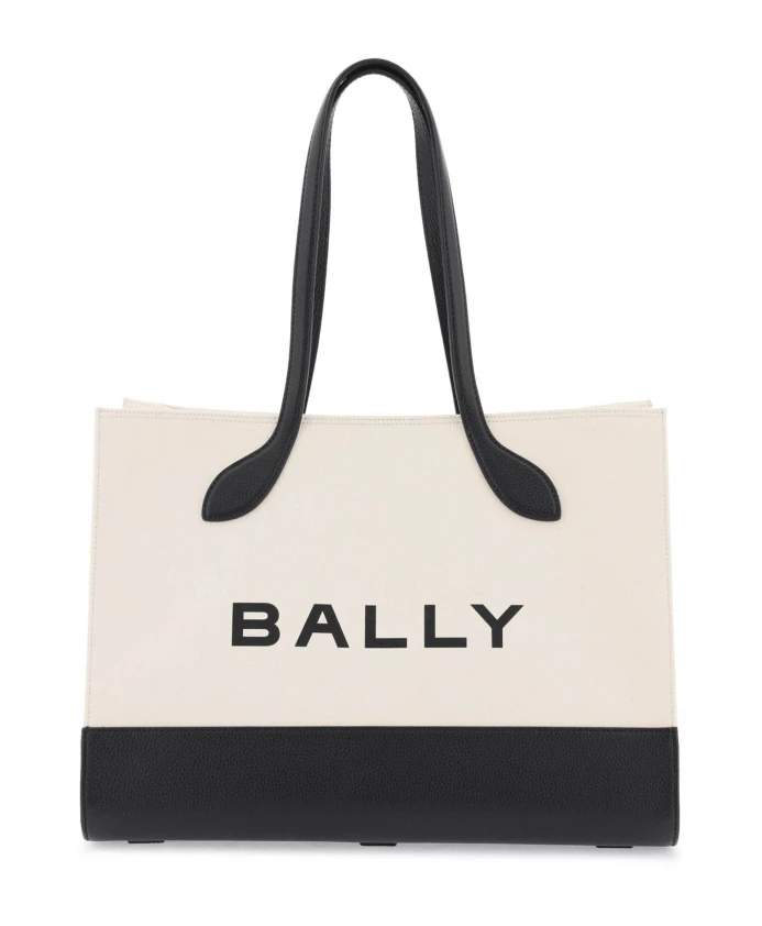 

Холщовая большая сумка с кожаными деталями Bally, белый