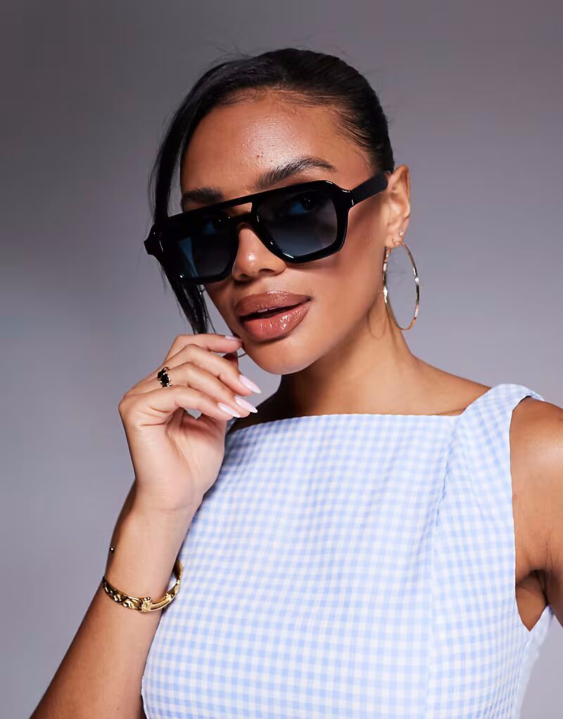

Солнцезащитные очки-авиаторы ASOS DESIGN угловатого цвета черного цвета