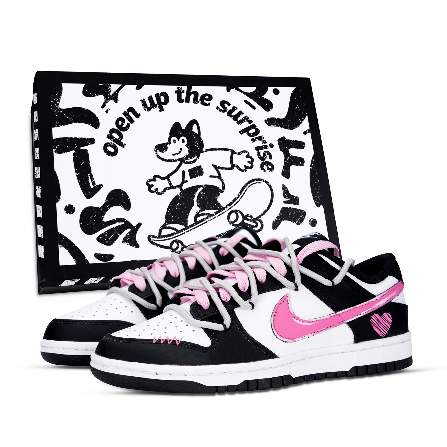 

Dunk Beautiful Mood Box устойчивые к истиранию низкие кроссовки для скейтбординга Unisex черный белый розовый Nike, розовый