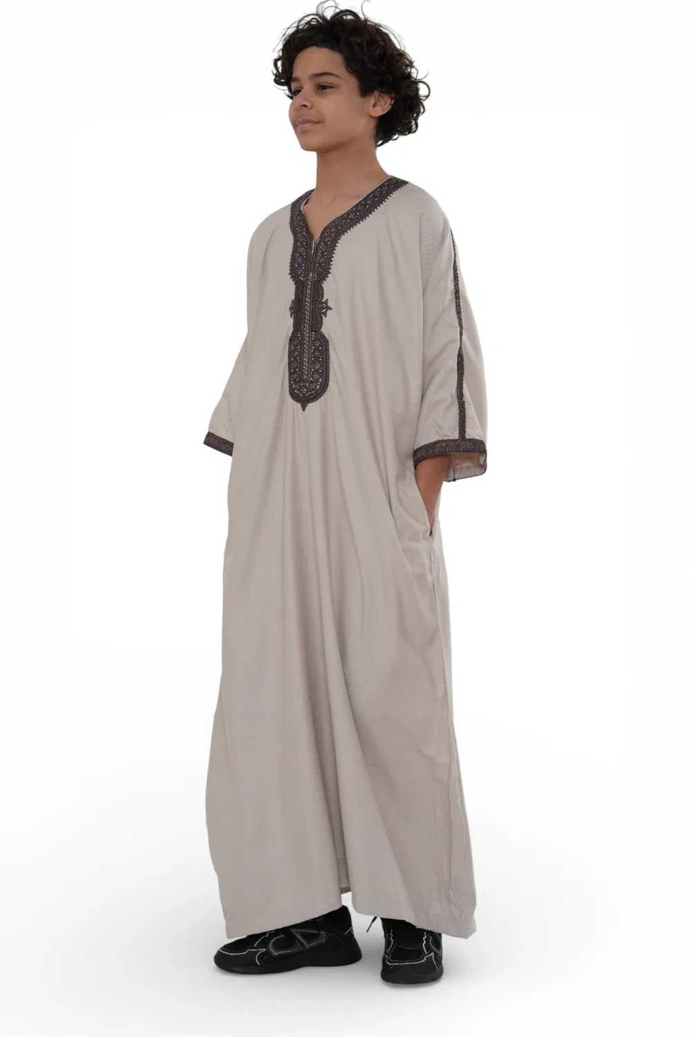 Arabic Thobes Детский халат для мальчиков лососевого цвета, бордовый, марокканский, тобе, Джеллаба Гандура Ид Джубба - K-HM66 — фото 2