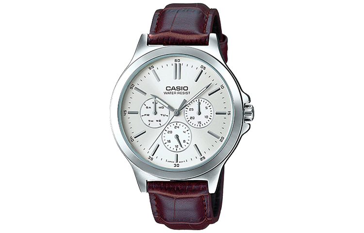 

CASIO Часы Men Standard Series White Watch MTP-V300L-7A, White Dial Brown Strap