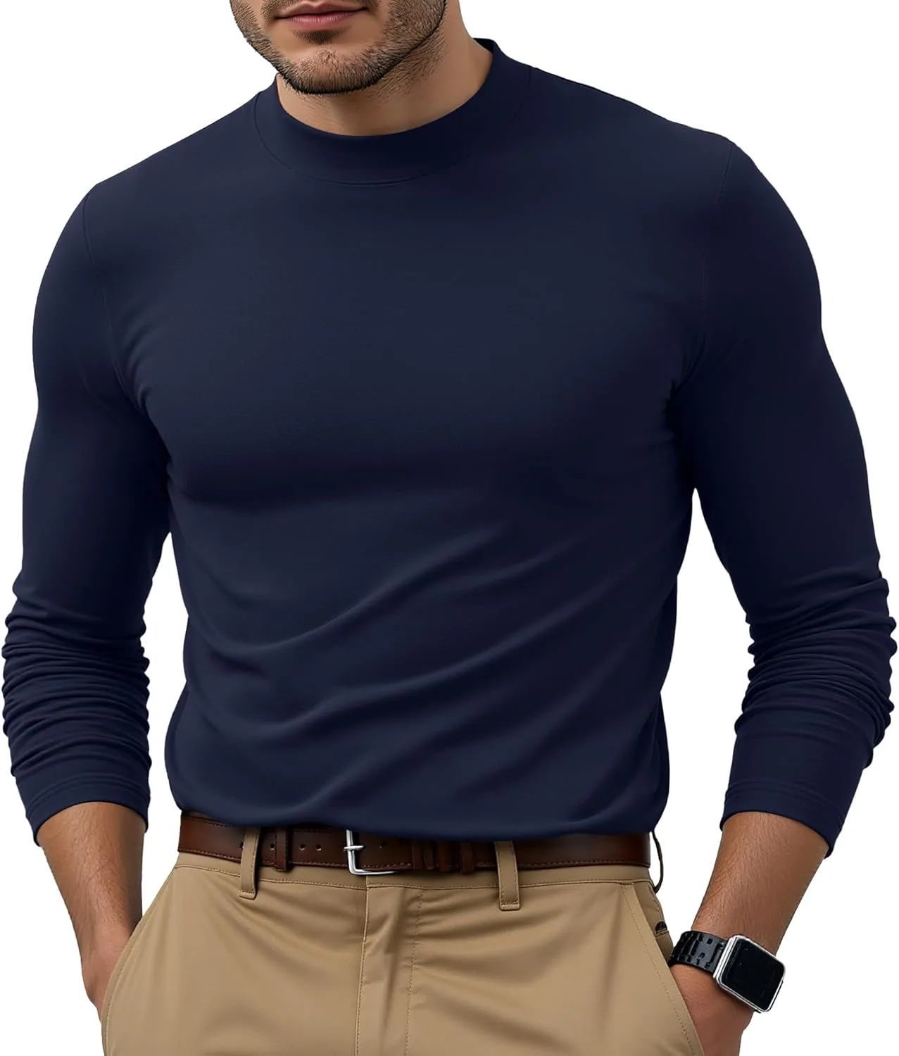 

Мужской водолазный свитер RQP с длинным рукавом, легкий, облегающий