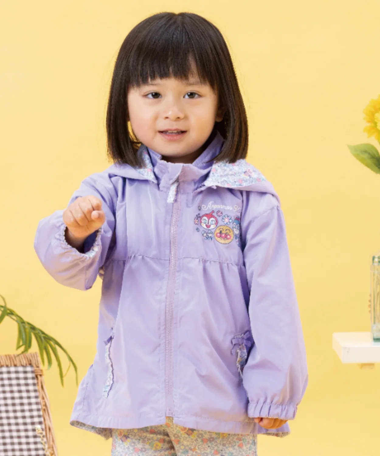 Куртка детская двусторонняя с цветочным принтом Anpanman Kids Collection с отстегивающимся капюшоном, лавандовая