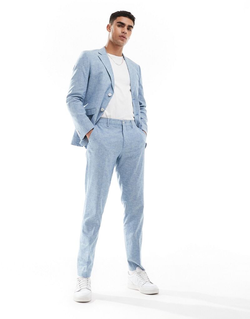 

Голубые узкие брюки из микса льна Jack & Jones Premium