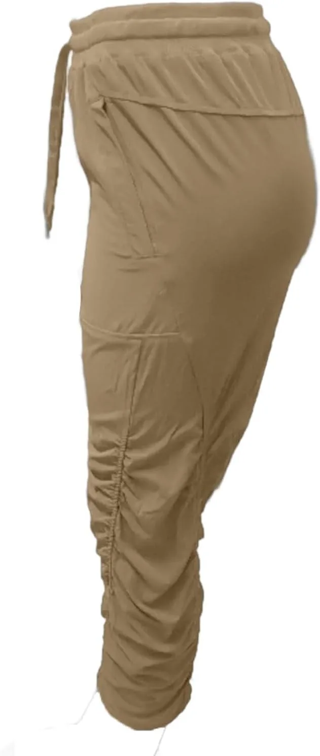 Женские летние капри-брюки Stretch Lightweight Quick-Dry Casual с кулиской и эластичным поясом для путешествий и отдыха на природе с карманами Generic, хаки — фото 2