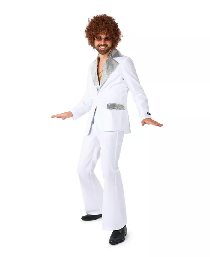 

Мужской костюм в стиле диско - Saturday Night Fever - пиджак и расклешенные брюки - белый Suitmeister